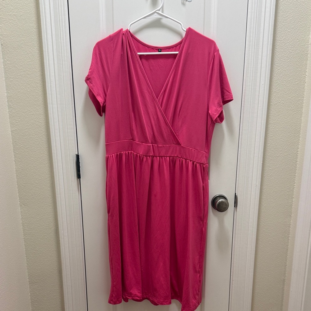Women's Hot Pink Wrap-Style Midi Dress